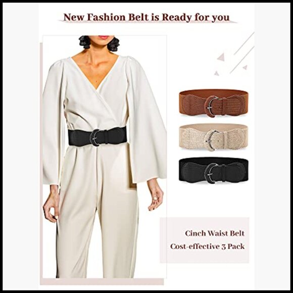 Wide Elastic Leather Belt Set for Dresses, 3 Piece Stretchy Cinch main image 4